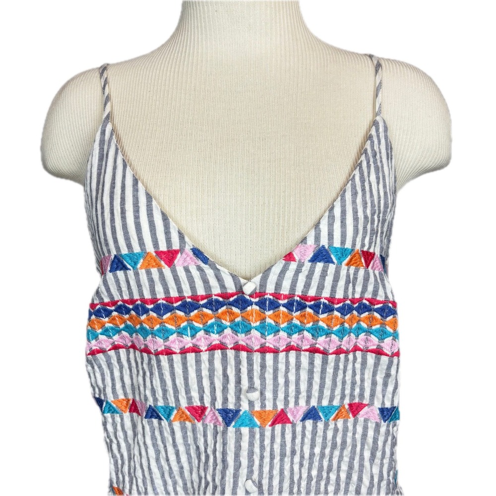 Savanna Jane Striped Embroidered Sleeveless Mini Dress/Shirt‎ Cute Sz M NEW - Picture 3 of 10